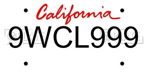 9WCL999 California License Plate