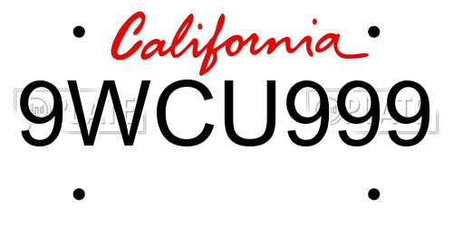 9WCU999 California License Plate