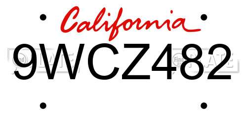 9WCZ482 California License Plate