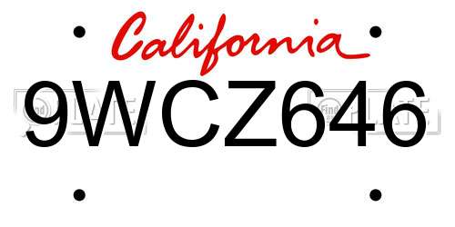 9WCZ646 California License Plate
