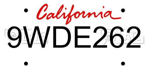 9WDE262 California License Plate