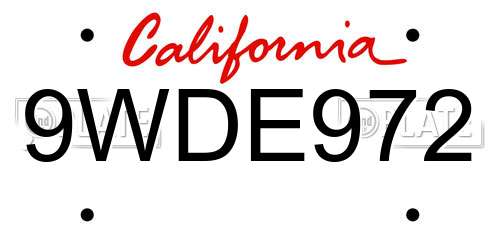 9WDE972 California License Plate