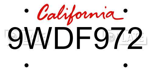 9WDF972 California License Plate