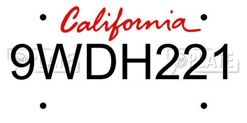 9WDH221 California License Plate