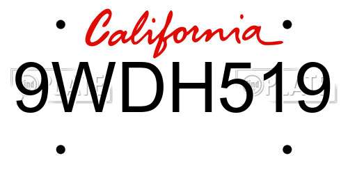 9WDH519 California License Plate