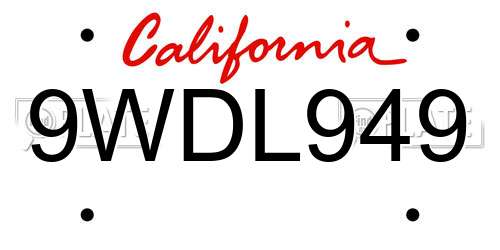 9WDL949 California License Plate