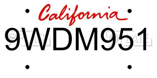 9WDM951 California License Plate