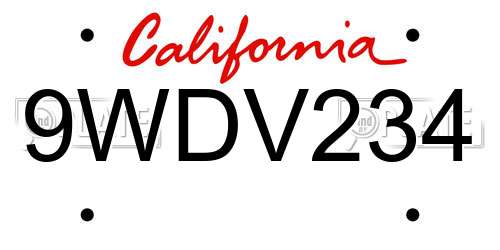 9WDV234 California License Plate