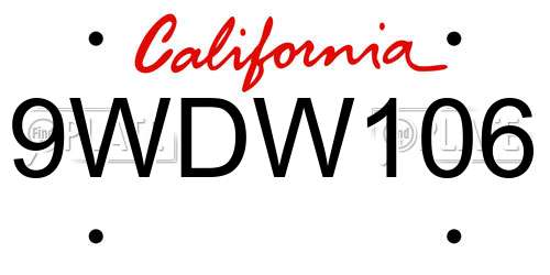 9WDW106 California License Plate