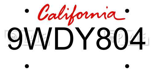 9WDY804 California License Plate