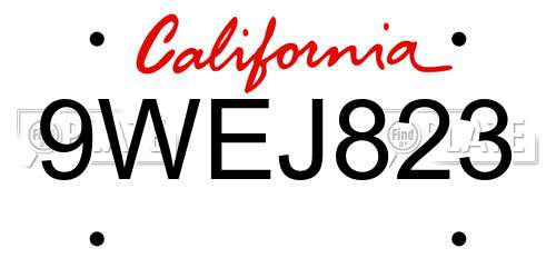 9WEJ823 California License Plate