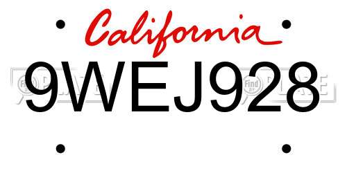 9WEJ928 California License Plate