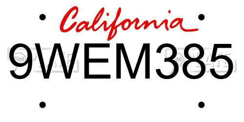 9WEM385 California License Plate