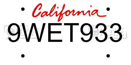 9WET933 California License Plate