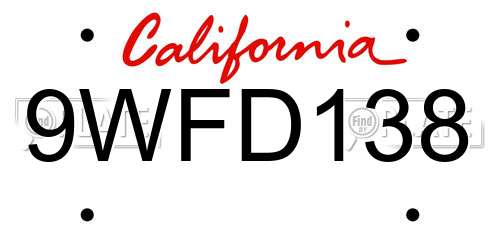 9WFD138 California License Plate