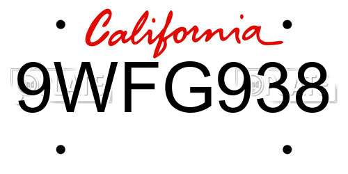 9WFG938 California License Plate