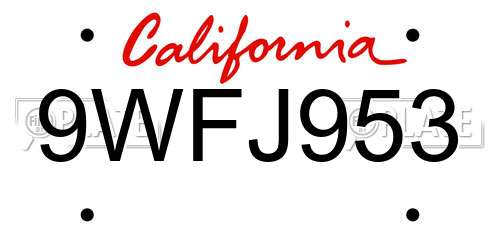 9WFJ953 California License Plate