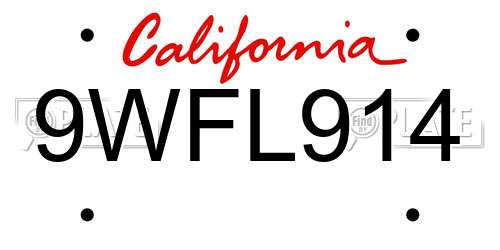 9WFL914 California License Plate