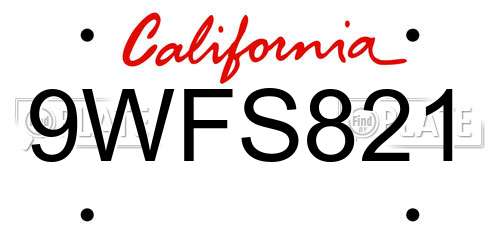 9WFS821 California License Plate
