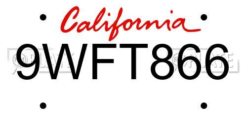 9WFT866 California License Plate