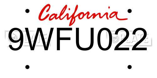 9WFU022 California License Plate