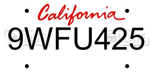 9WFU425 California License Plate