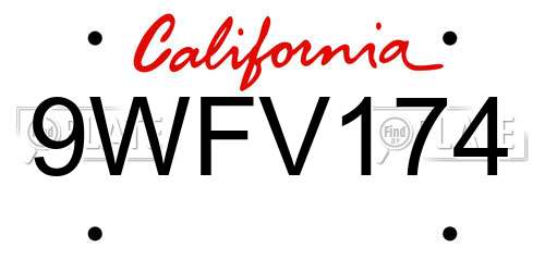 9WFV174 California License Plate