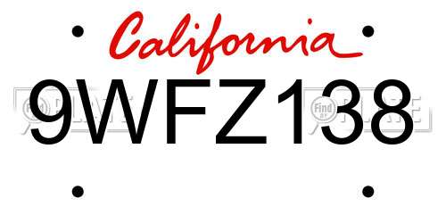 9WFZ138 California License Plate