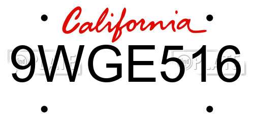 9WGE516 California License Plate