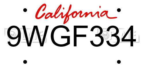 9WGF334 California License Plate