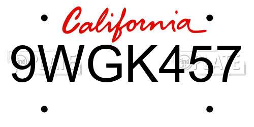 9WGK457 California License Plate
