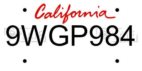 9WGP984 California License Plate