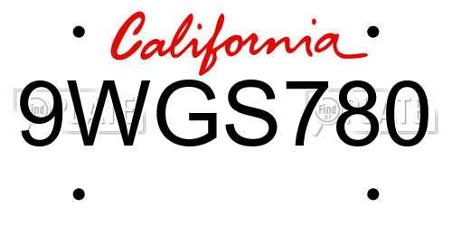 9WGS780 California License Plate