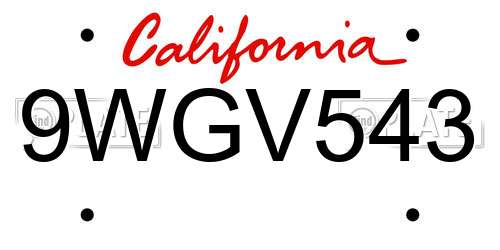 9WGV543 California License Plate