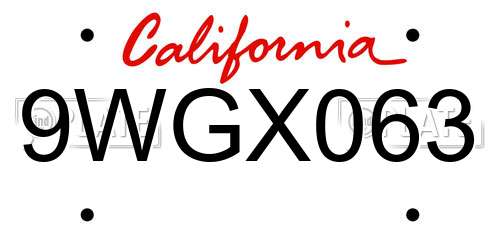 9WGX063 California License Plate