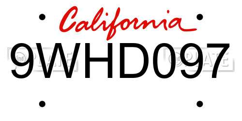 9WHD097 California License Plate