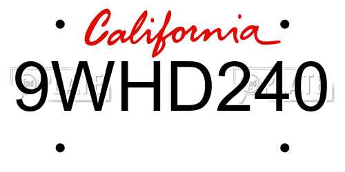 9WHD240 California License Plate