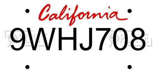 9WHJ708 California License Plate