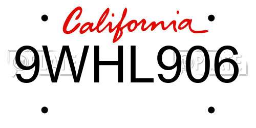 9WHL906 California License Plate