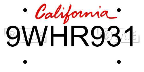 9WHR931 California License Plate