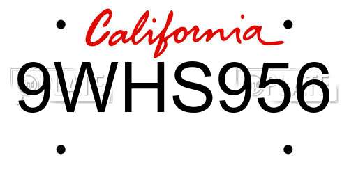 9WHS956 California License Plate