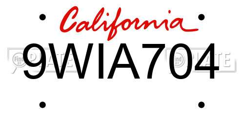9WIA704 California License Plate