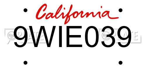 9WIE039 California License Plate