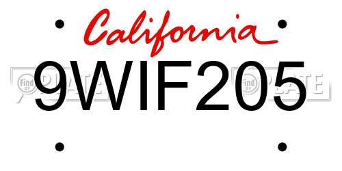 9WIF205 California License Plate