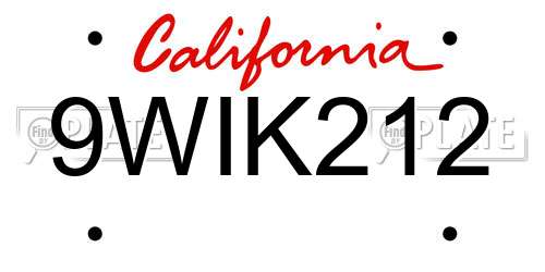 9WIK212 California License Plate