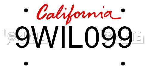 9WIL099 California License Plate
