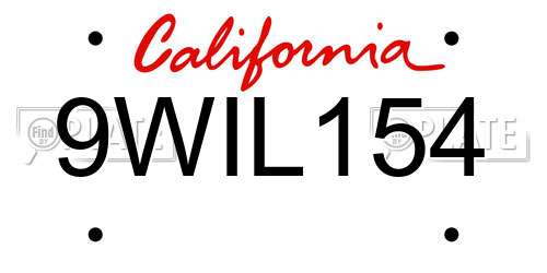 9WIL154 California License Plate