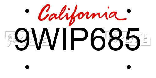 9WIP685 California License Plate