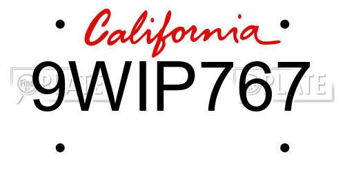 9WIP767 California License Plate