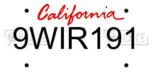 9WIR191 California License Plate